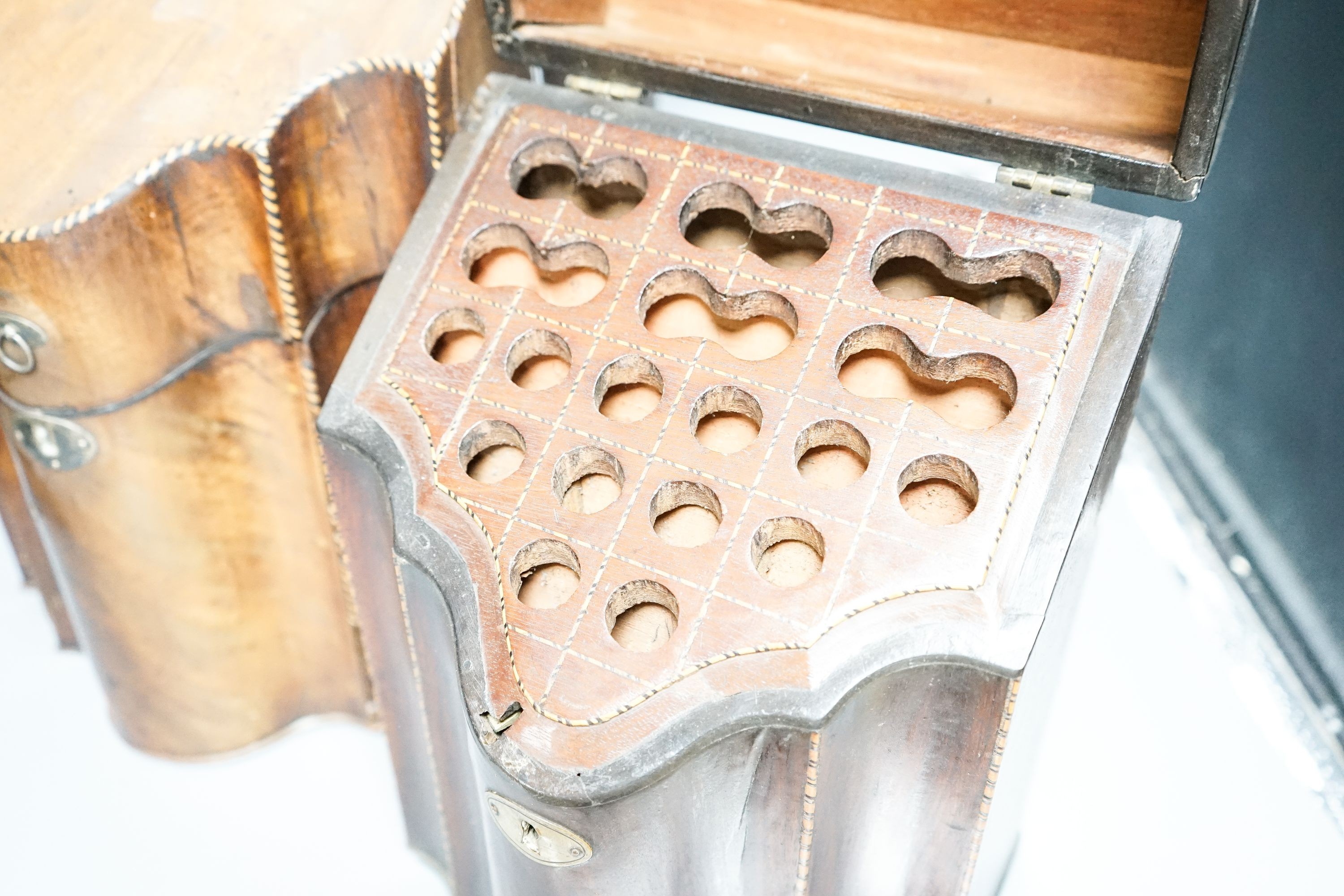 Two George III inlaid mahogany knife boxes (larger converted to a stationery box) 38cm